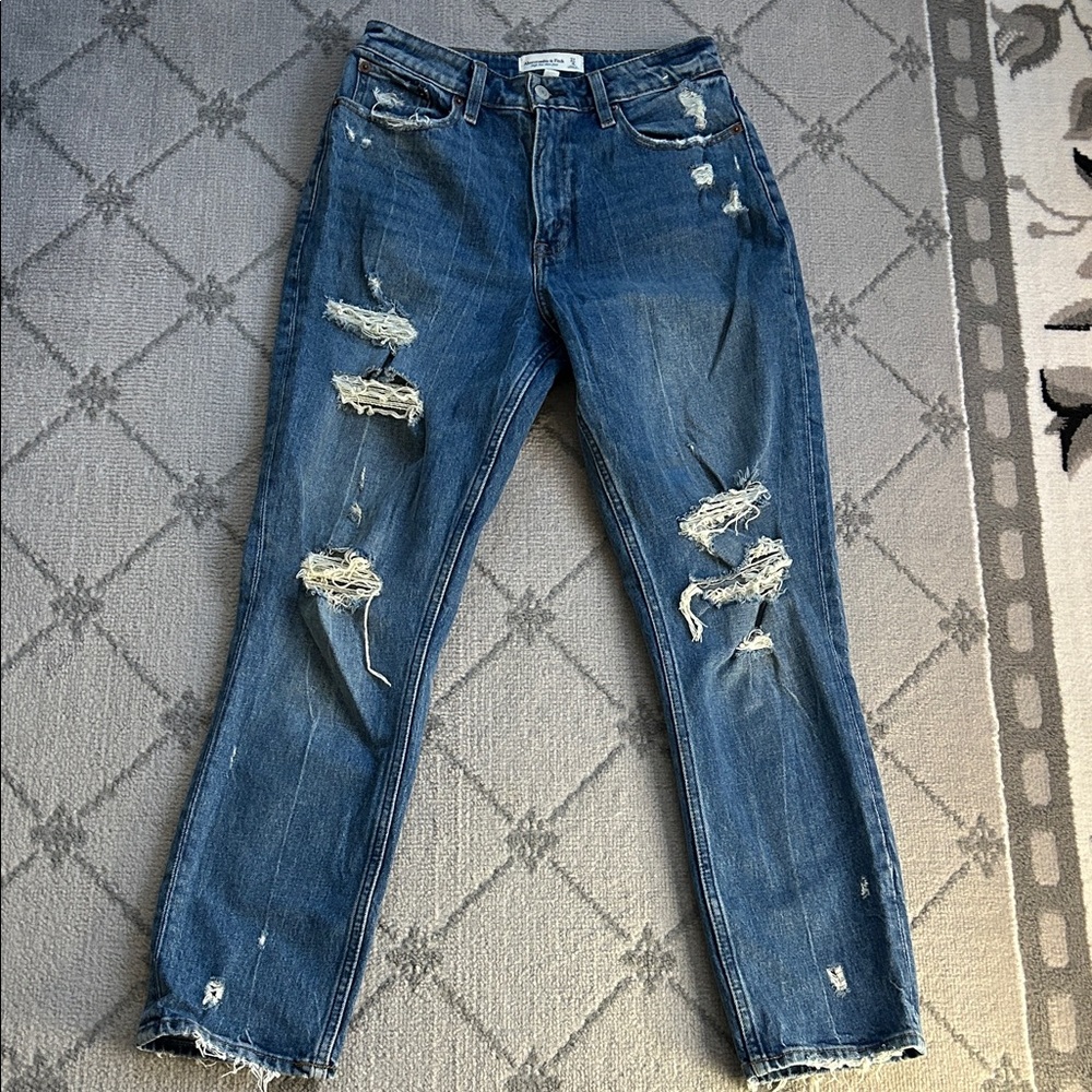 Abercrombie & Fitch Distressed High Rise Mom Jeans